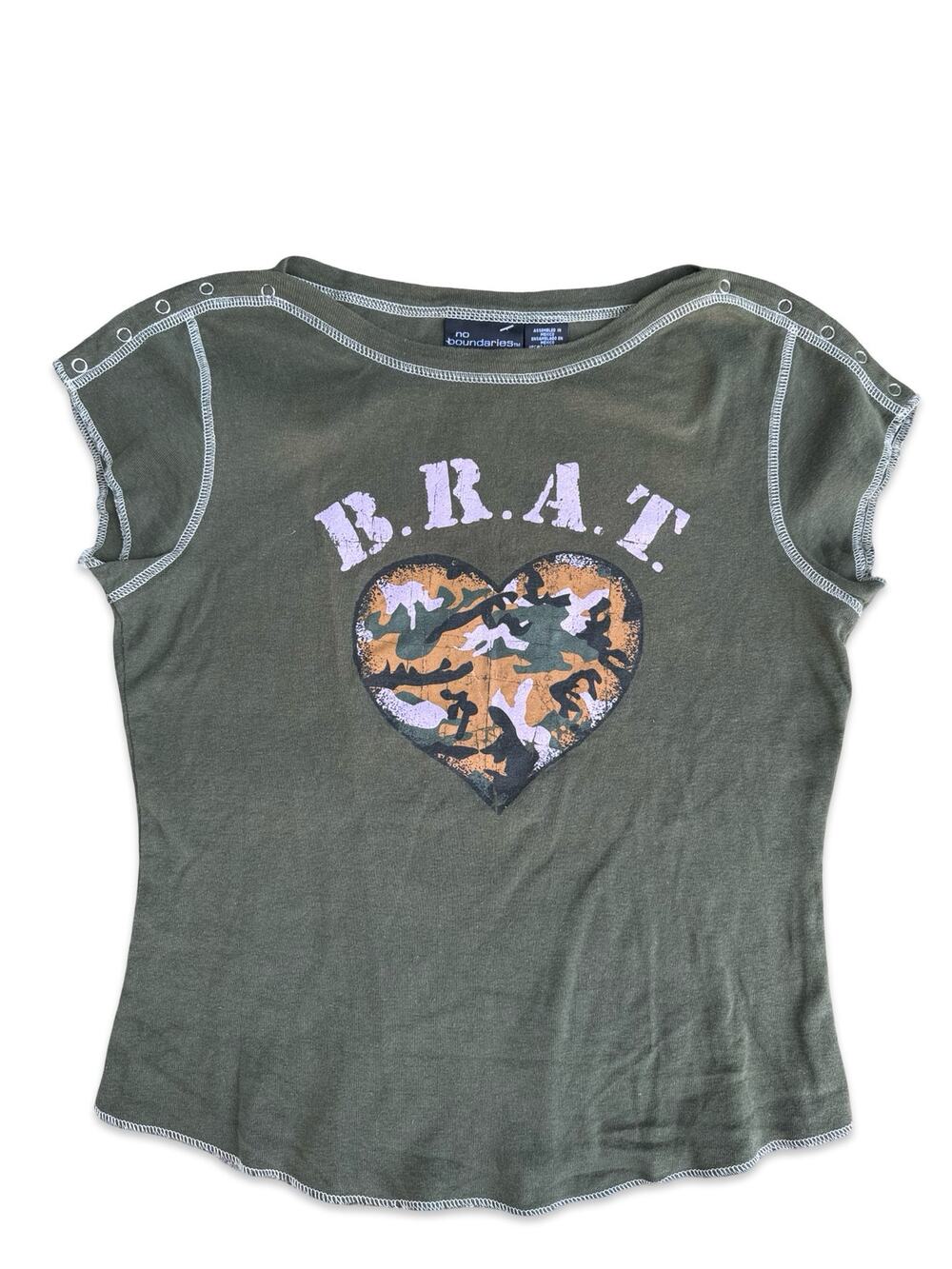 Y2k B.r.a.t. Sparkle Graphic Army Camo Top Size M